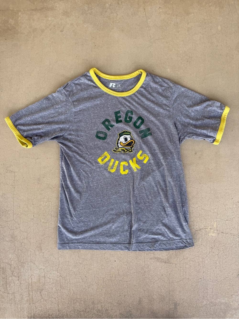 Oregon Ducks Duck Gray Ringer T-Shirt Large